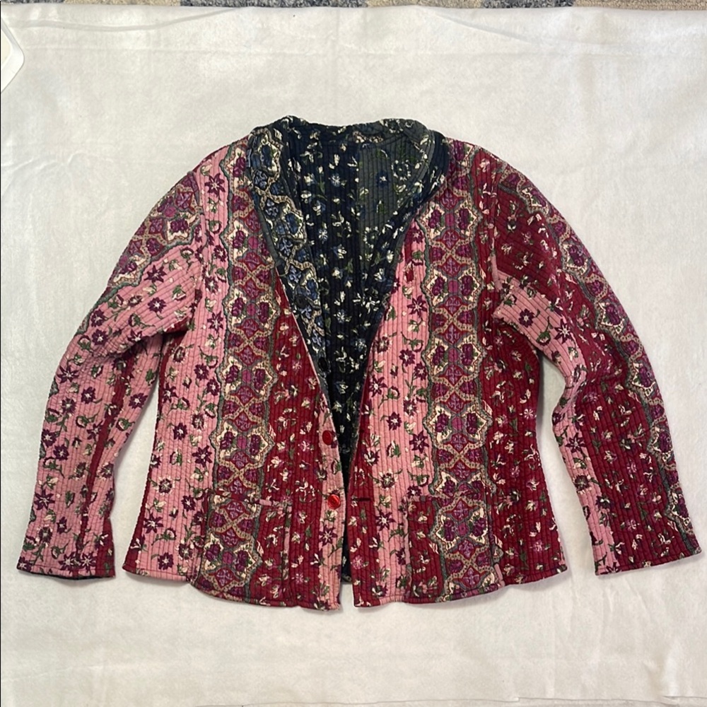 Silver Stream Reversible Quilted Blazer Jacket Cotton Vintage Pink Gray Colorful